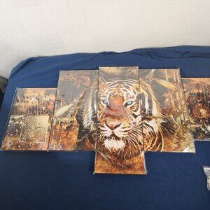 Tiger 5pc Canvas Print Wall Art 40"x20" Includes Hanging Guide and Hangers